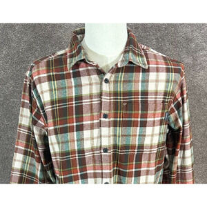 Eddie Bauer Shirt Mens XL Red Green Plaid Flannel Button Up Long Sleeve Pockets